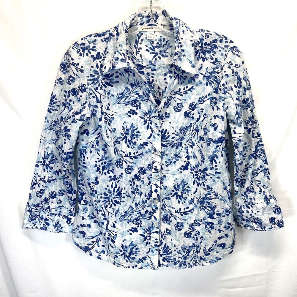 JM Collection Women's Blouse Top Size 6P Flora w/ Floral Embroidery 3/4 Sleeve